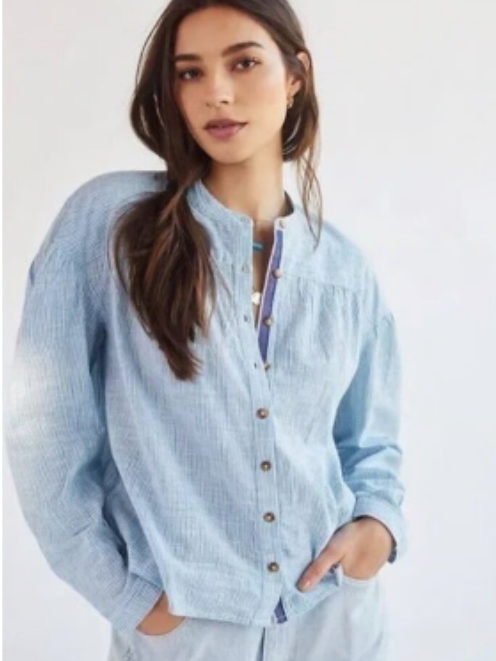 Anthropologie Pilcro Light Blue Striped Button Front Blouse